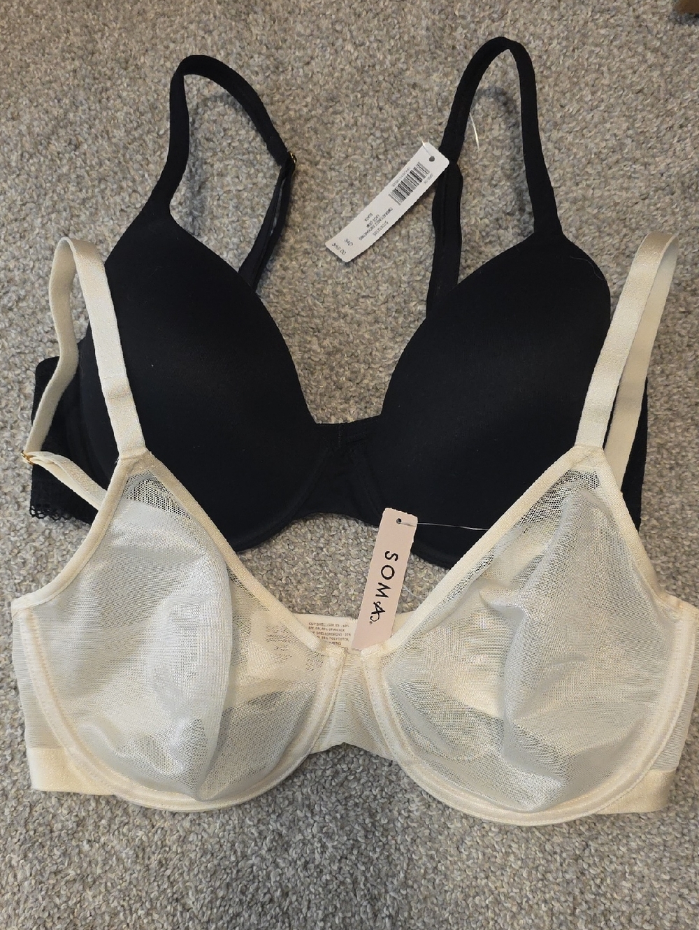 NWT Soma Black and Ivory Bra Duo - Light Support Everyday Set Size 34 D